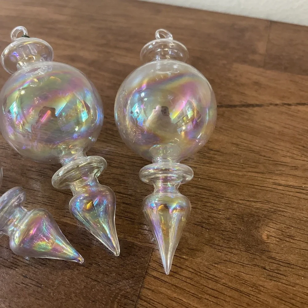 Vtg Iridescent Bubble Hand‎ Blown Glass Christmas Ornament Finale Drop Oil Slick